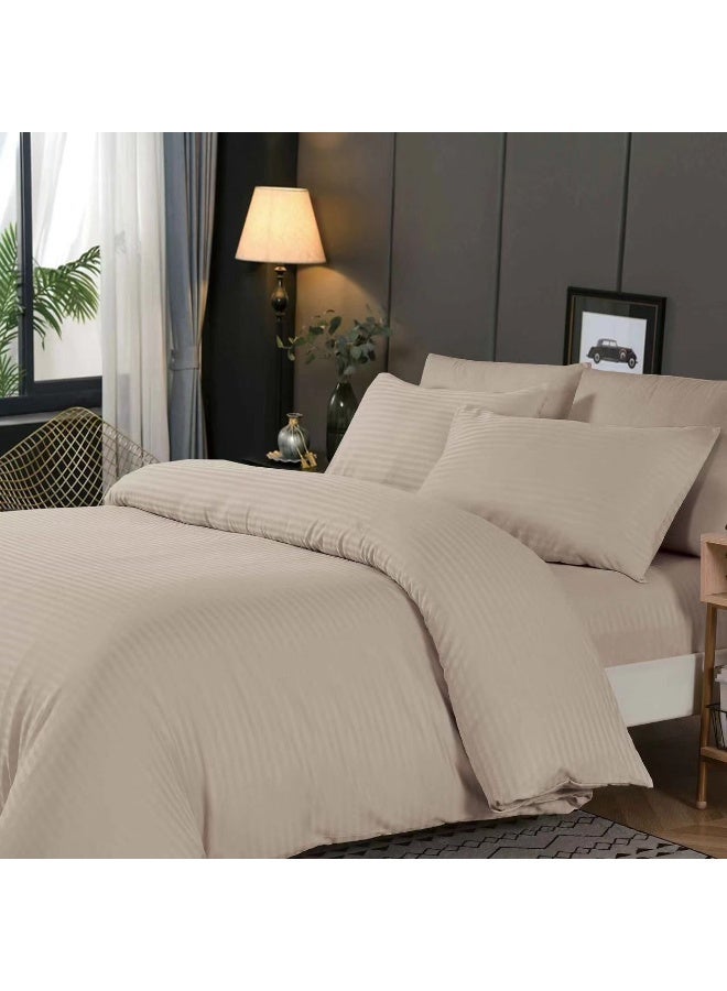 6 Pcs King Cotton Duvet Cover Set - Soft Lightweight & Breathable, Fitted Bedsheet, 4 Pillow Covers